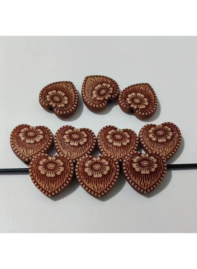 قهوة فاتحة 15 قطعة خرز أكريليك خشبي كلاسيكي طباعة قلب حرف يدوية تصميم سوار صنع المجوهرات - Image 2